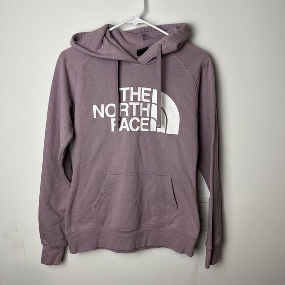 The North Face Hoodie Womens XS Purple Half Dome Logo Pullover Fleece Graphic - Picture 1 of 6